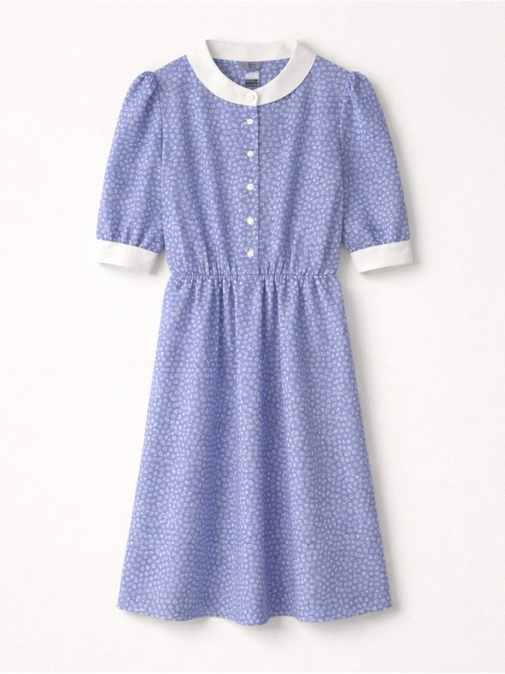 Vintage The Fashion Place Blue and White Coffee Bean Half Button Up Midi Dress - Picture 1 of 12